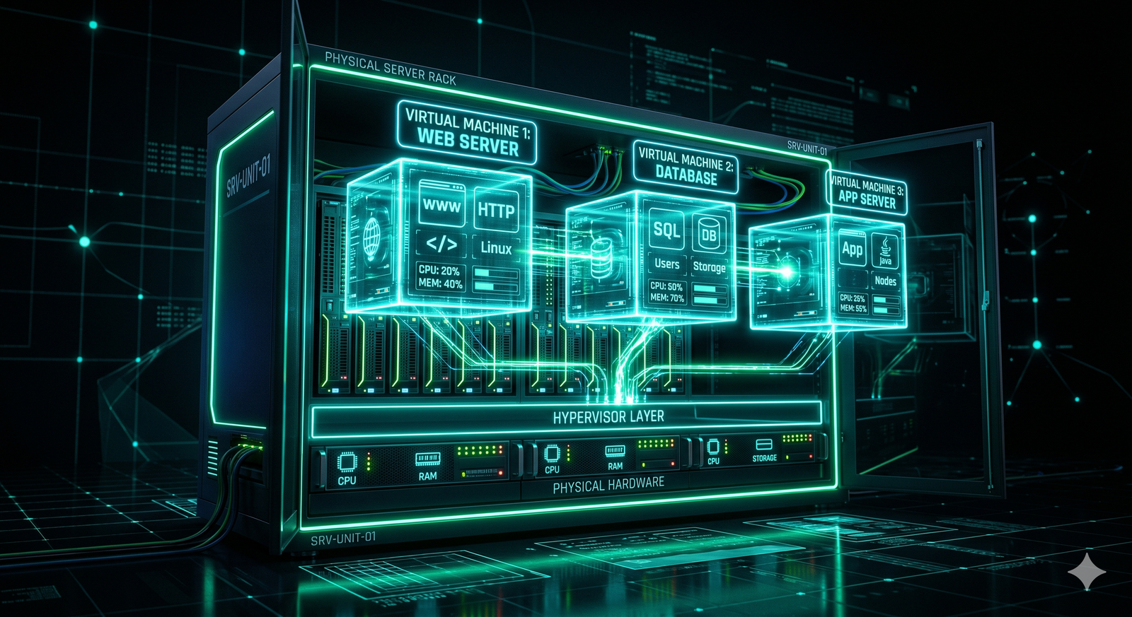 Ilustração de infraestrutura virtualizada com alta disponibilidade